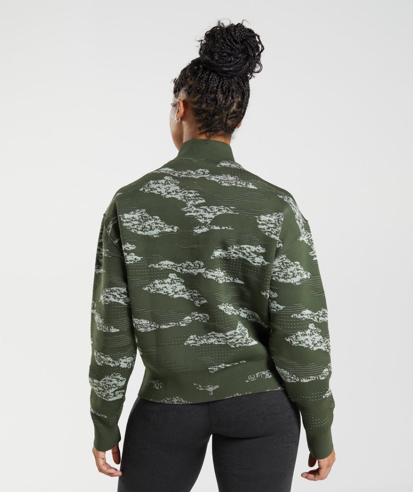 Women's Gymshark Adapt Camo Seamless Track Jackets Dark Green | NZ 7TWAXZ